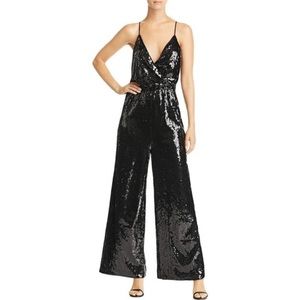 NWT AQUA Sequin Surplice Wide Leg Evening Jumpsuit XS